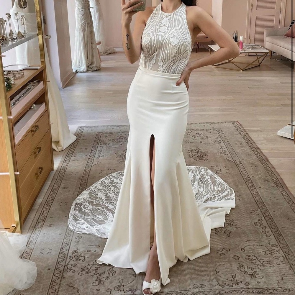 Lovers Society 'Dove' sleek halter-neck wedding Dress Gown size 12